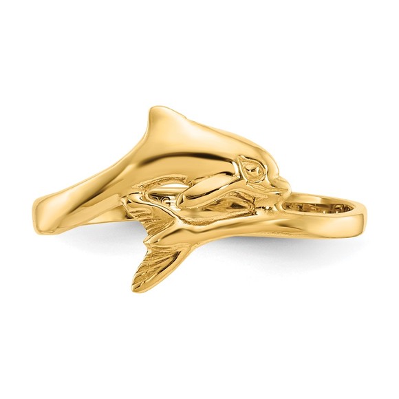 14k Yellow Gold Small Dolphin Nautical Sea Life Children's Ring, Size 6 - Picture 5 of 6